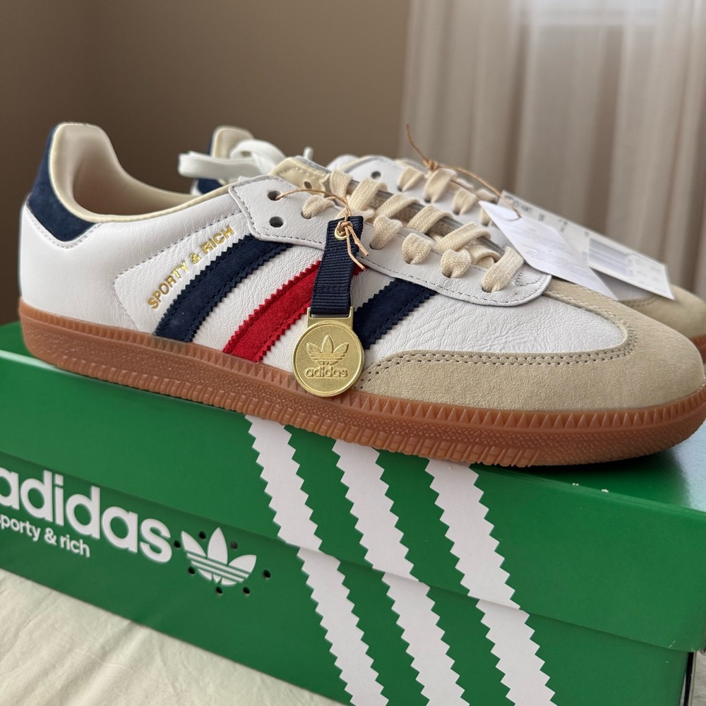 Sporty & Rich Adidas Red, White, and Blue Sneakers